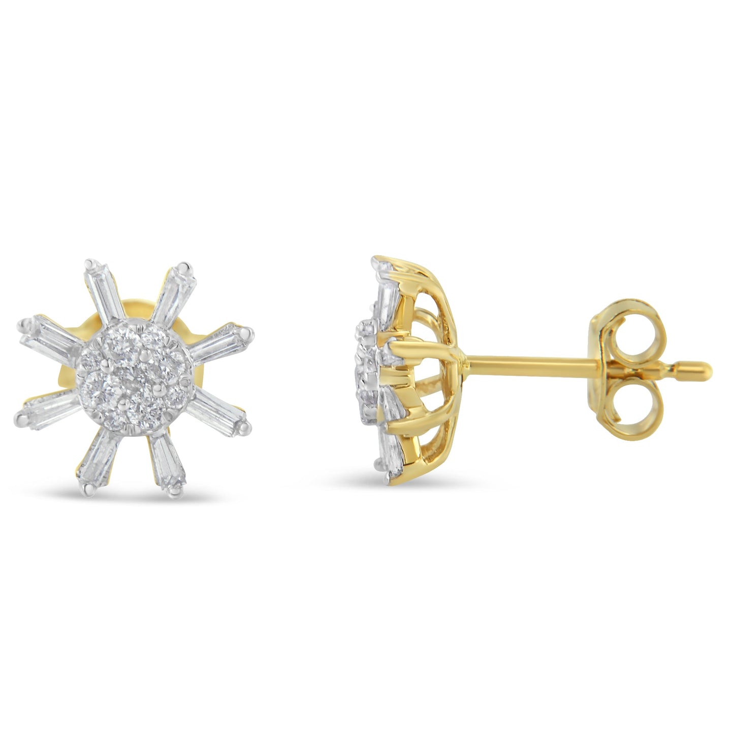 Pendientes de diamantes en forma de botón de oro amarillo de 10k
