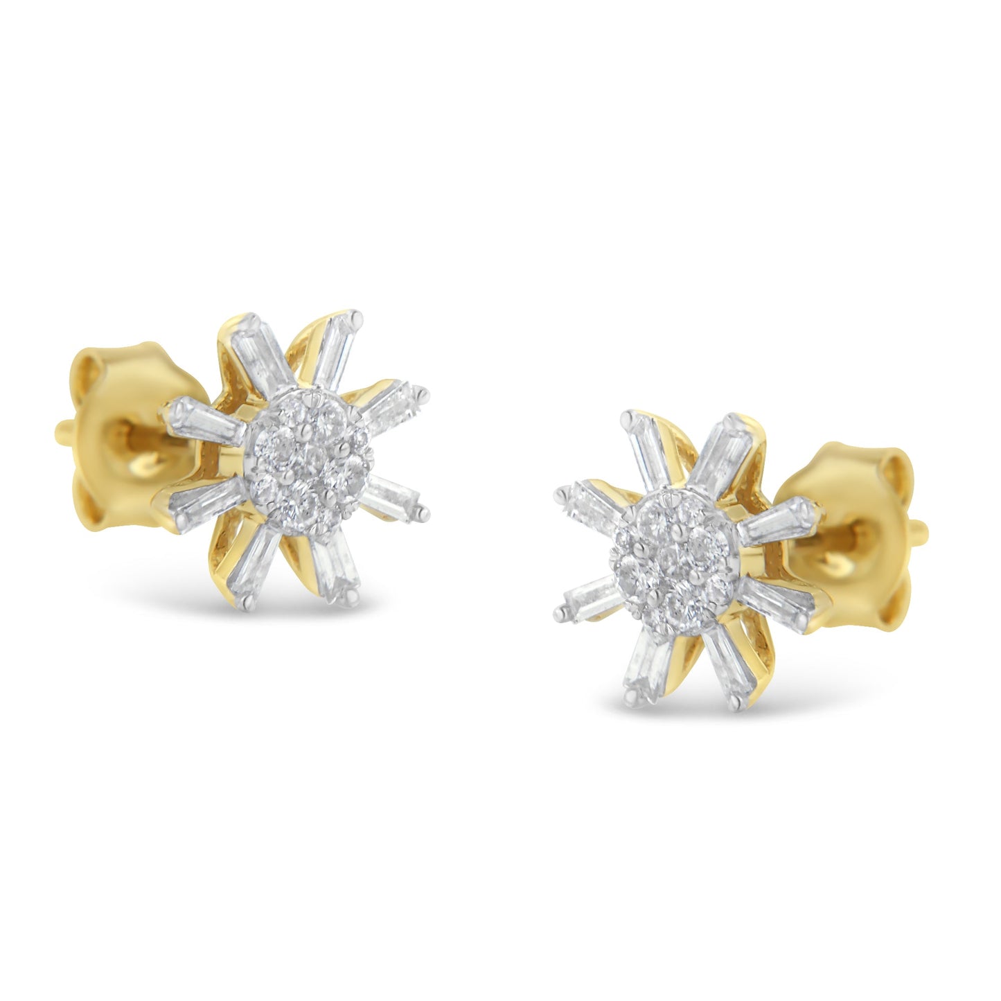 Pendientes de diamantes en forma de botón de oro amarillo de 10k