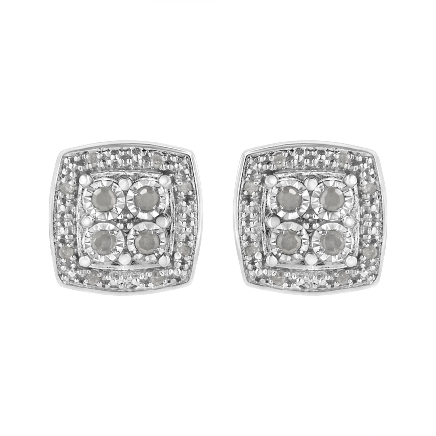 Boucles d'oreilles carrées en diamant en argent sterling .925