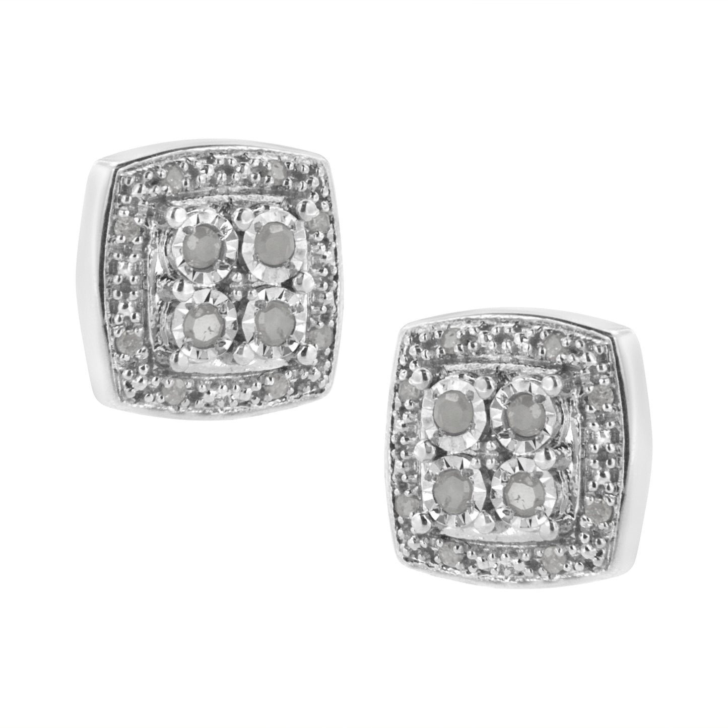 Boucles d'oreilles carrées en diamant en argent sterling .925