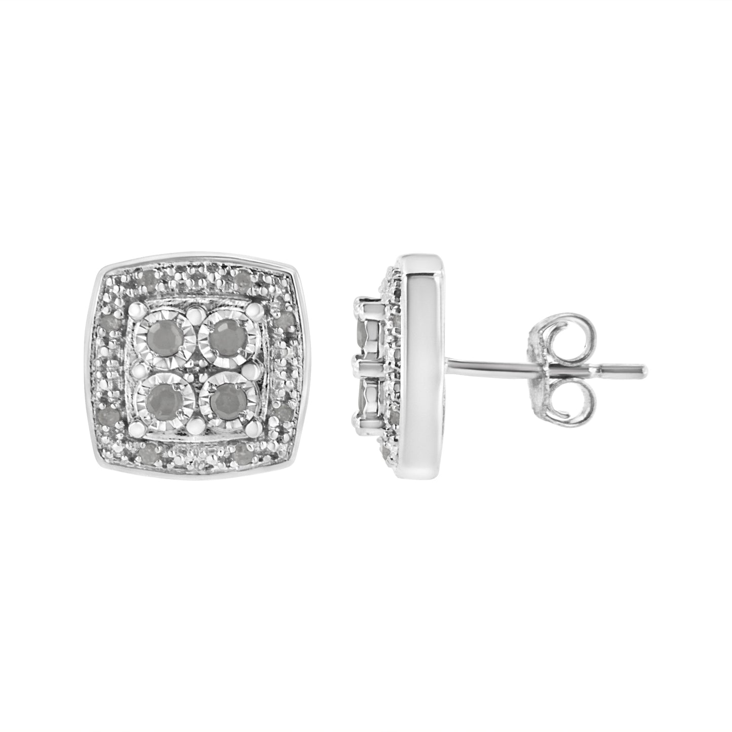 Boucles d'oreilles carrées en diamant en argent sterling .925