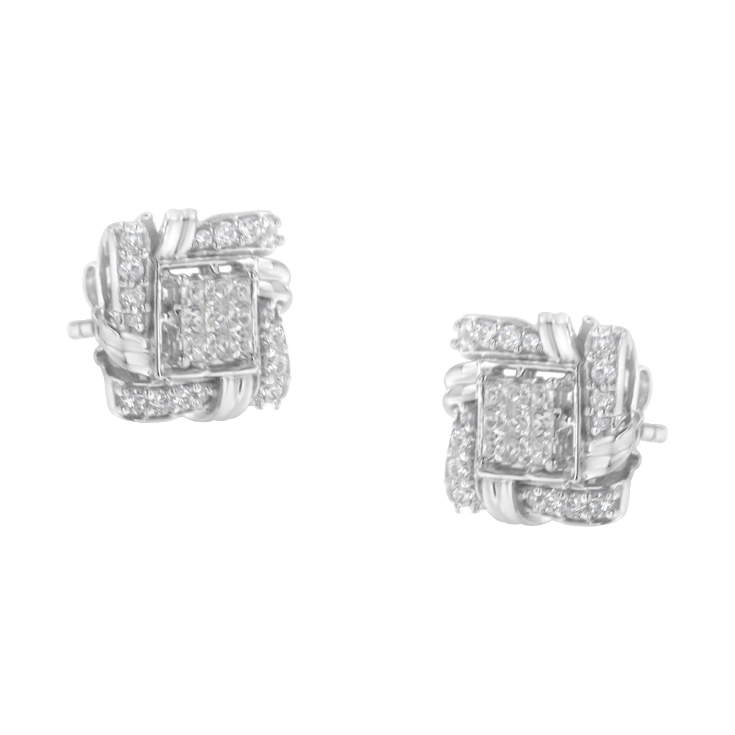 Boucles d'oreilles en diamant taille ronde en argent sterling .925