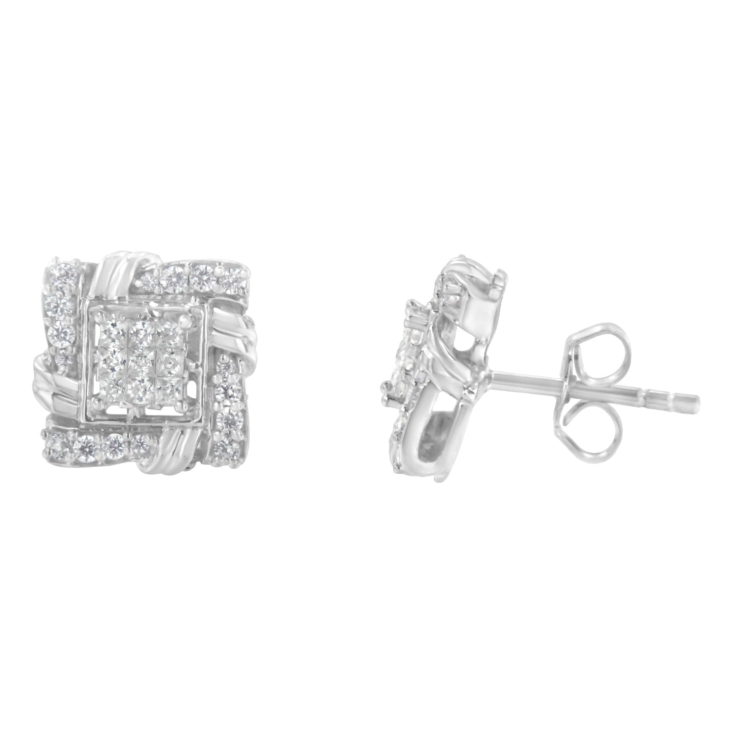 Boucles d'oreilles en diamant taille ronde en argent sterling .925