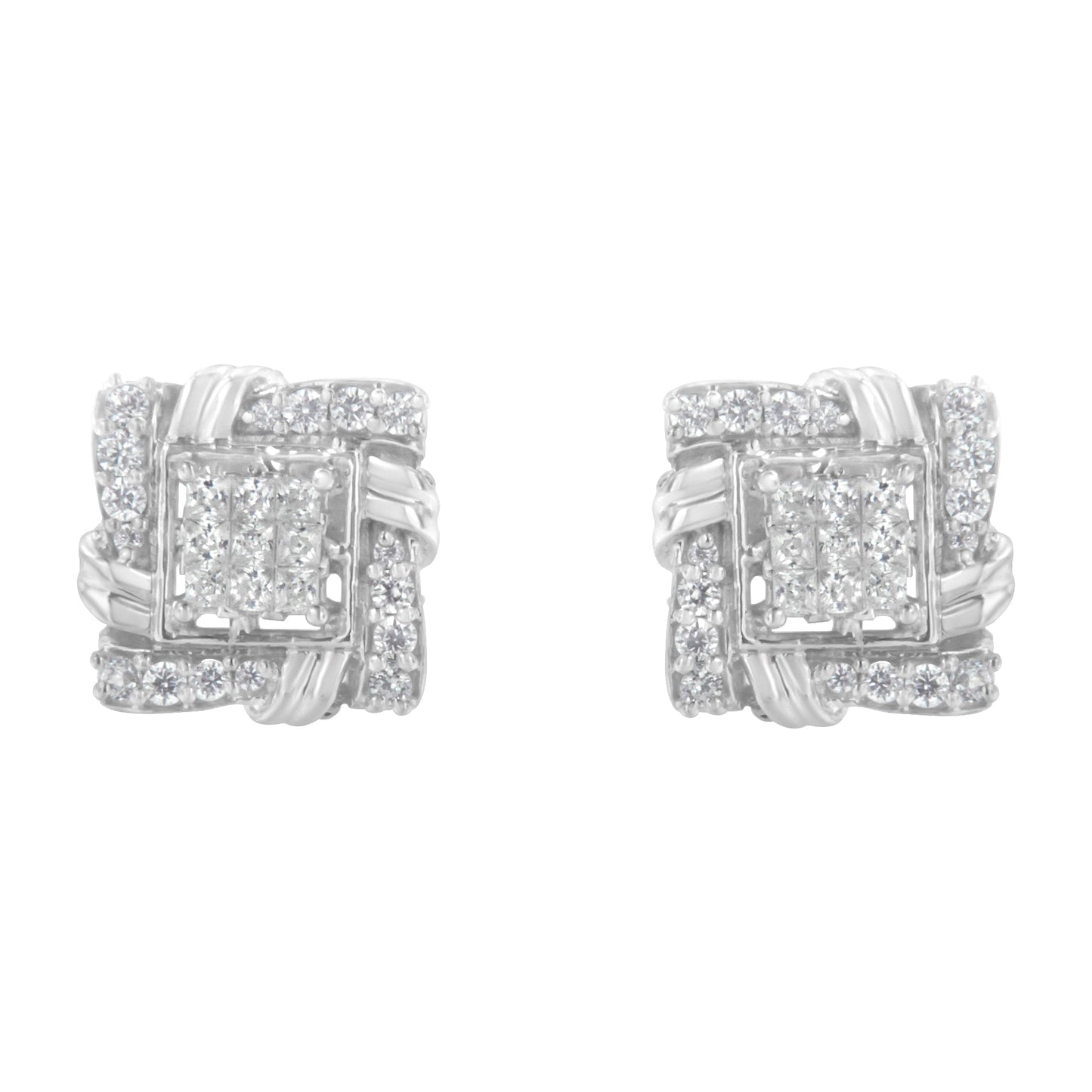Boucles d'oreilles en diamant taille ronde en argent sterling .925