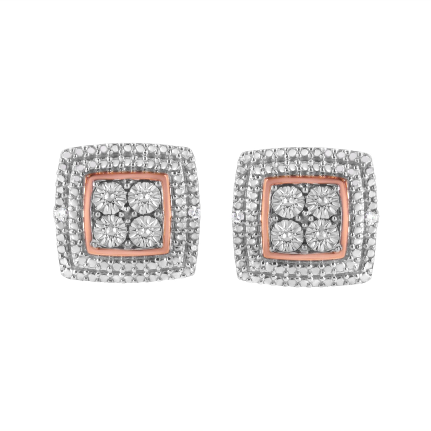 Pendientes de Acento de Diamante de Plata Esterlina Baño de Oro de 10K