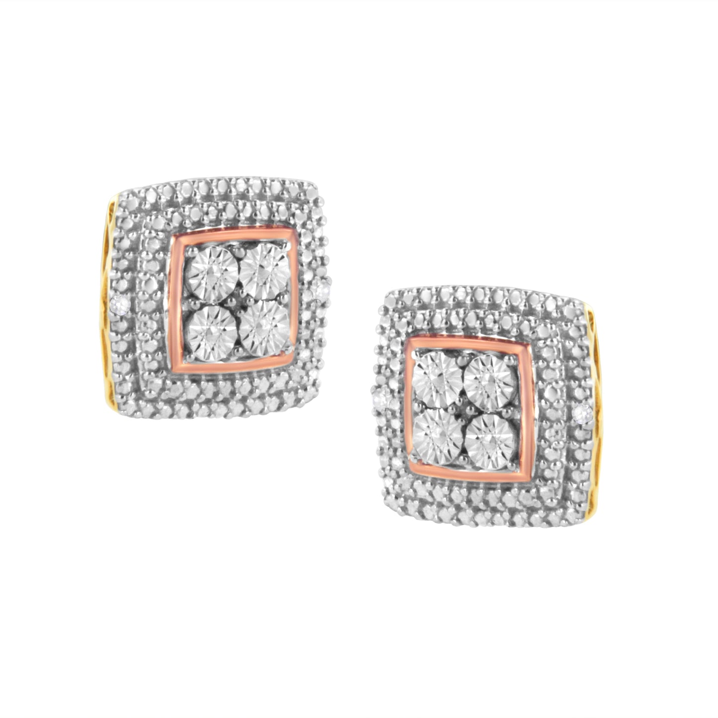 Pendientes de Acento de Diamante de Plata Esterlina Baño de Oro de 10K