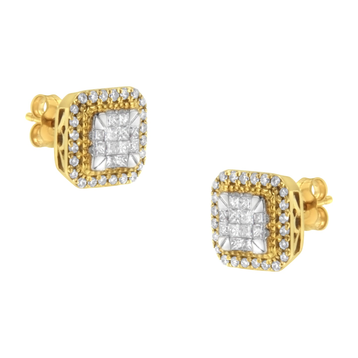Pendientes de diamantes de oro amarillo de 10KT - Peso total de 1/2 quilate
