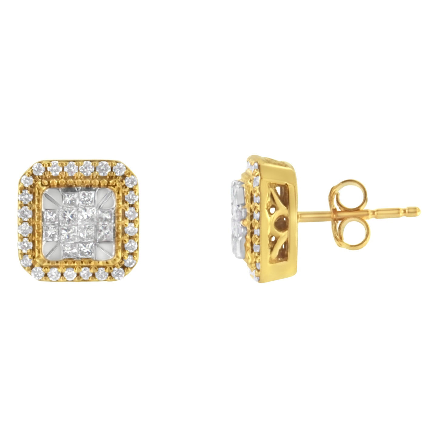 Pendientes de diamantes de oro amarillo de 10KT - Peso total de 1/2 quilate