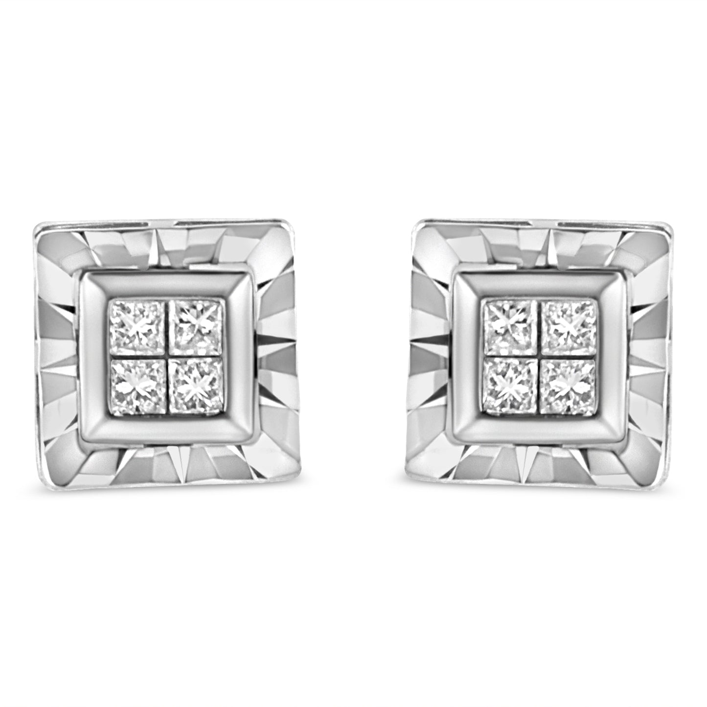 Boucles d'oreilles en diamant taille princesse en argent sterling .925 avec sertissage invisible
