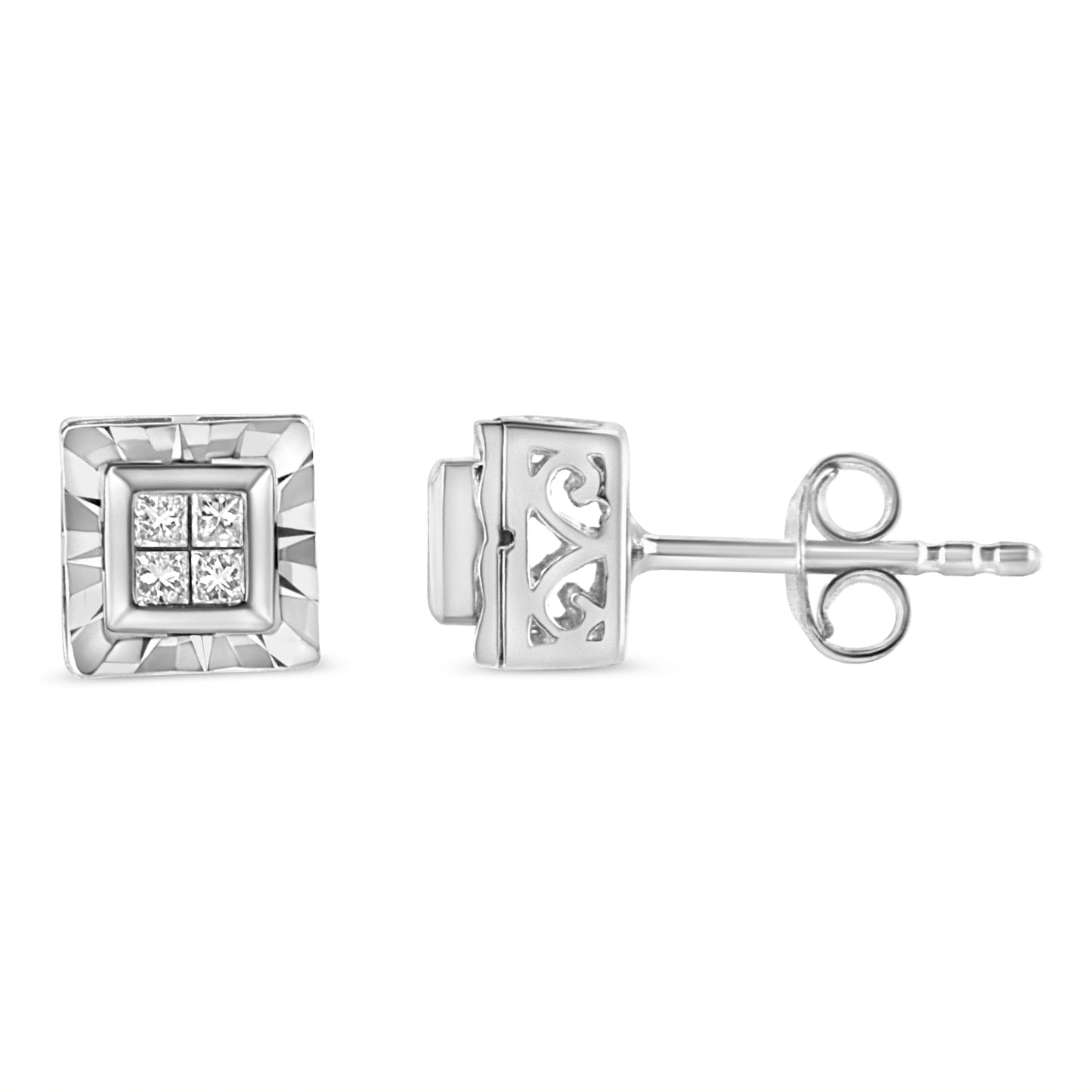 Boucles d'oreilles en diamant taille princesse en argent sterling .925 avec sertissage invisible