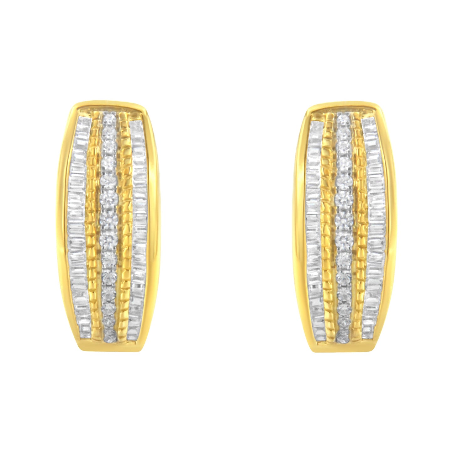 Boucles d'oreilles créoles en diamant triple rang en or jaune 10K