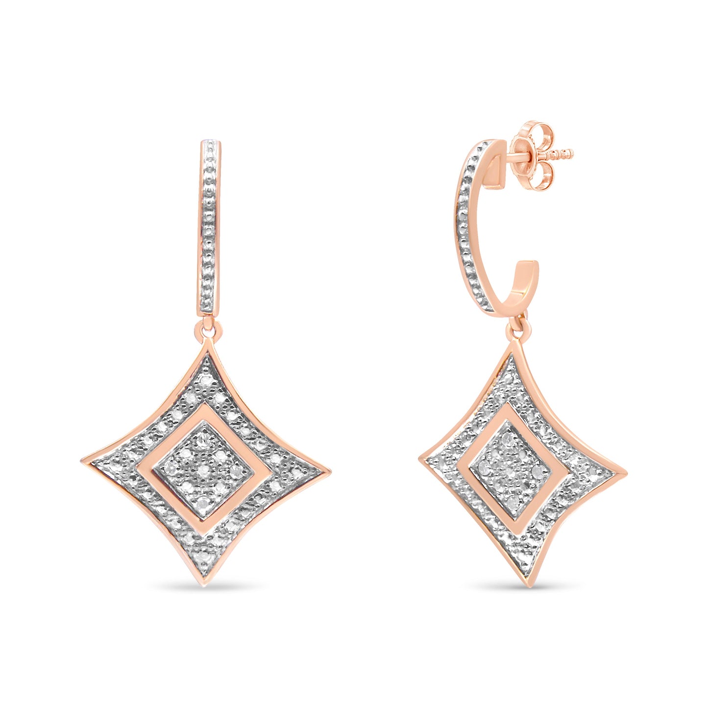 Boucles d'oreilles pendantes en argent sterling plaqué or rose 10K en forme de coussin