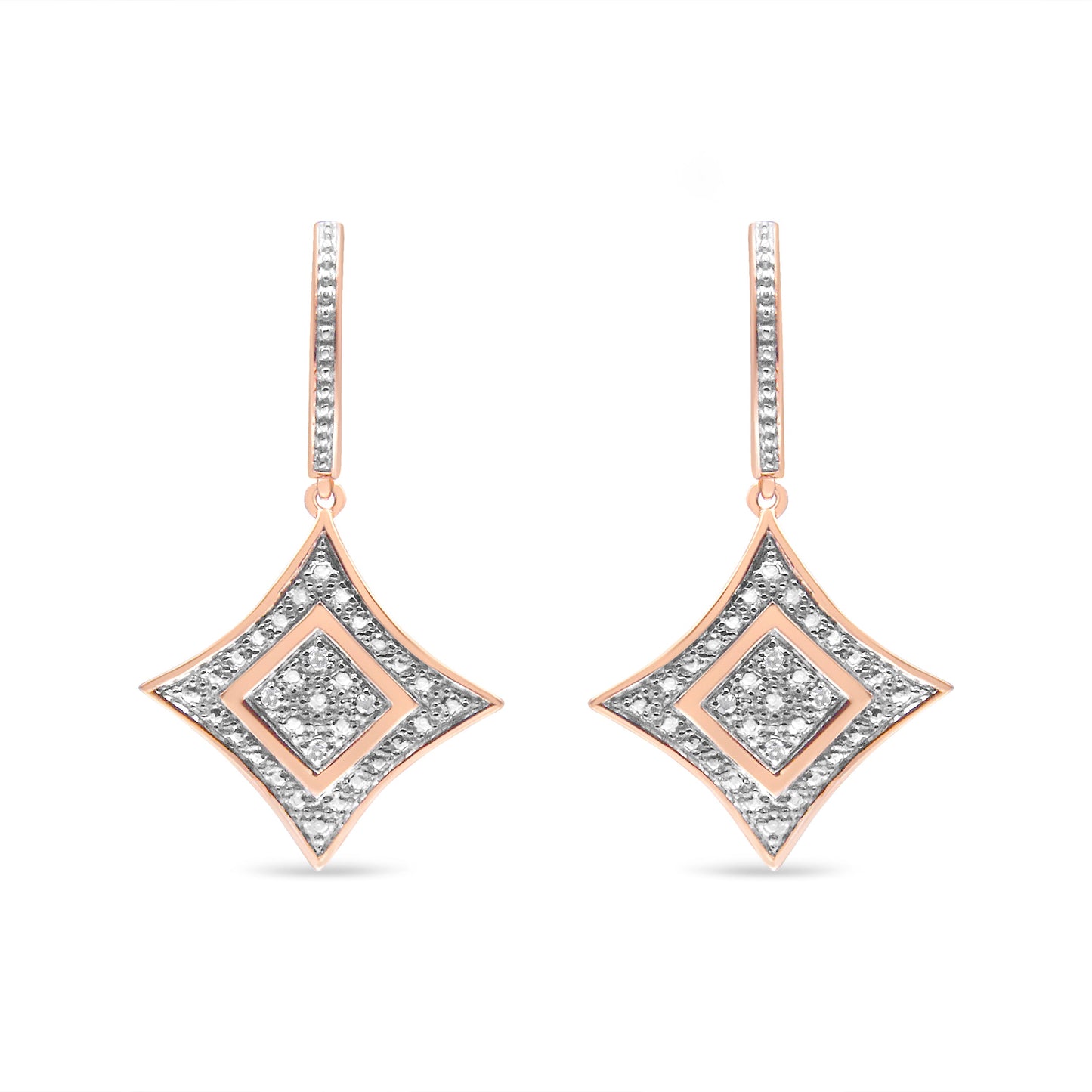 Boucles d'oreilles pendantes en argent sterling plaqué or rose 10K en forme de coussin