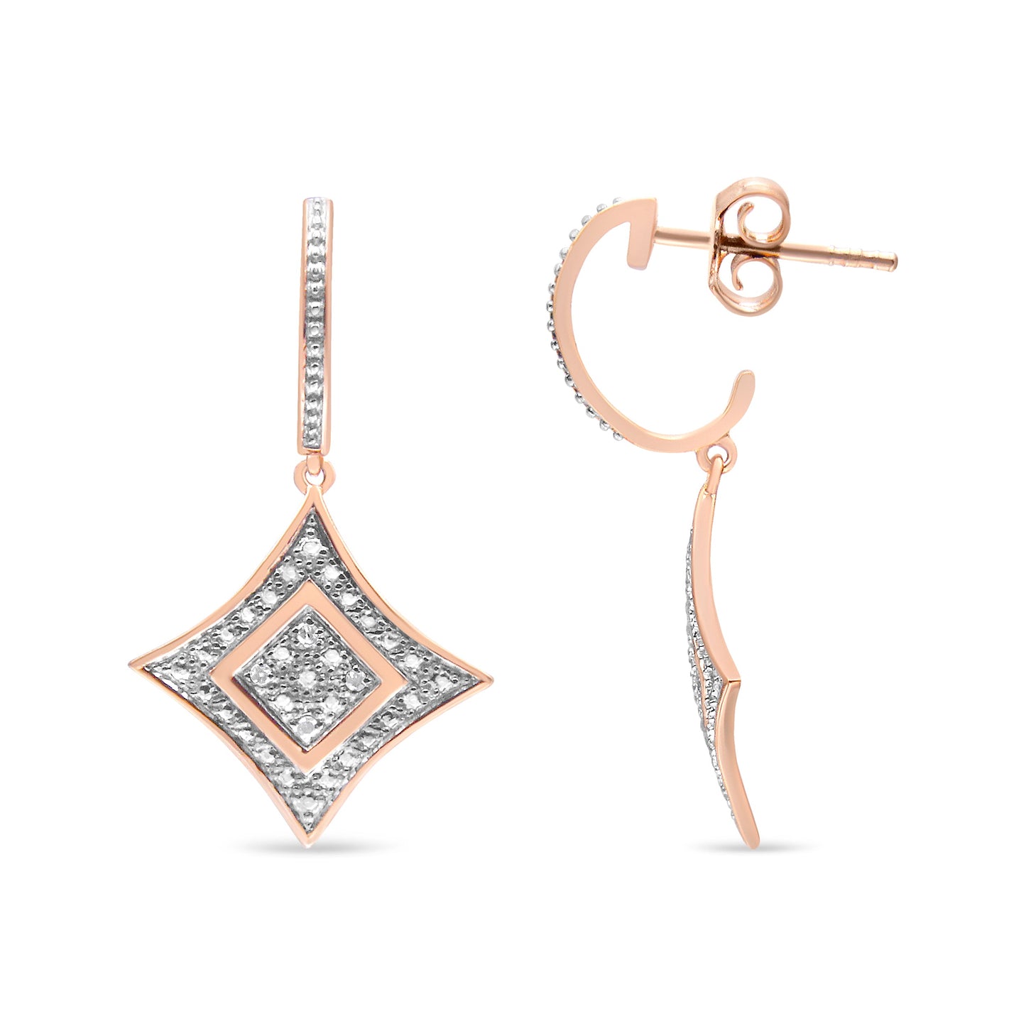 Boucles d'oreilles pendantes en argent sterling plaqué or rose 10K en forme de coussin