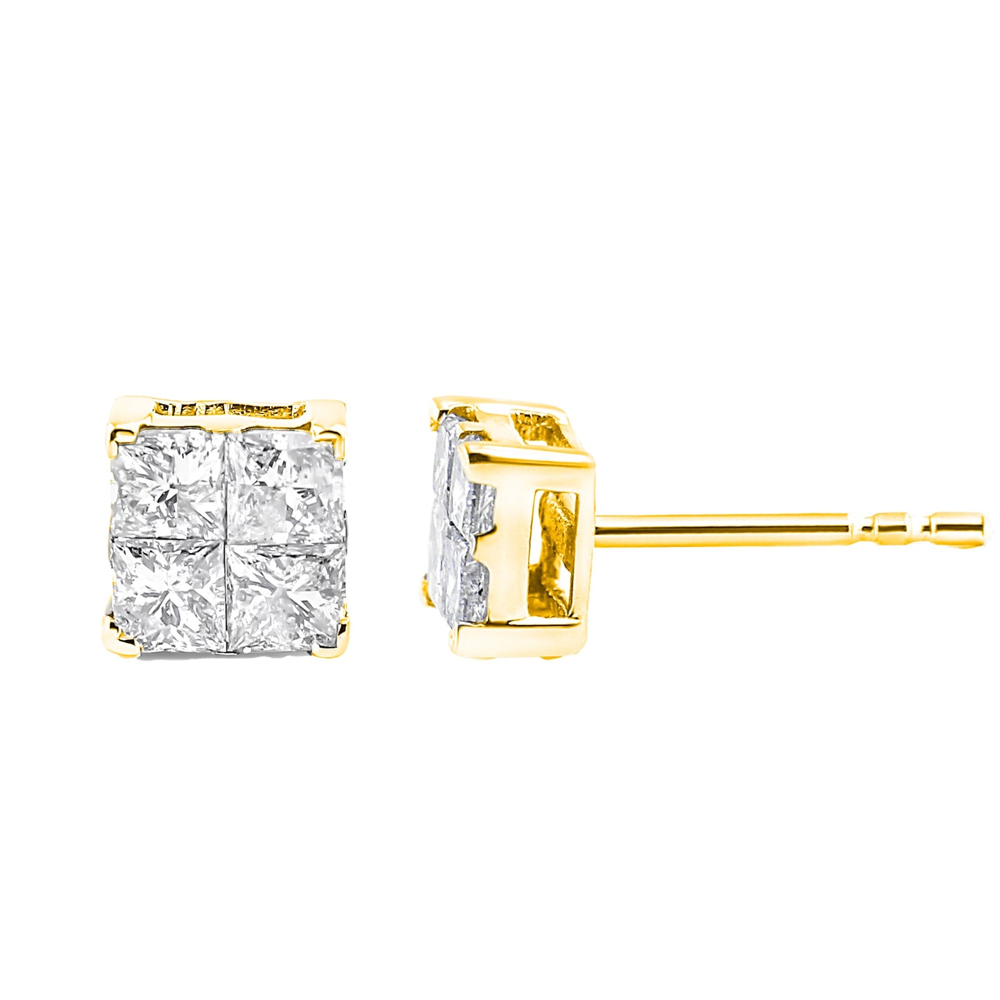 10K Yellow Gold Plated Sterling Silver Princess-Cut Diamond Stud Earrings