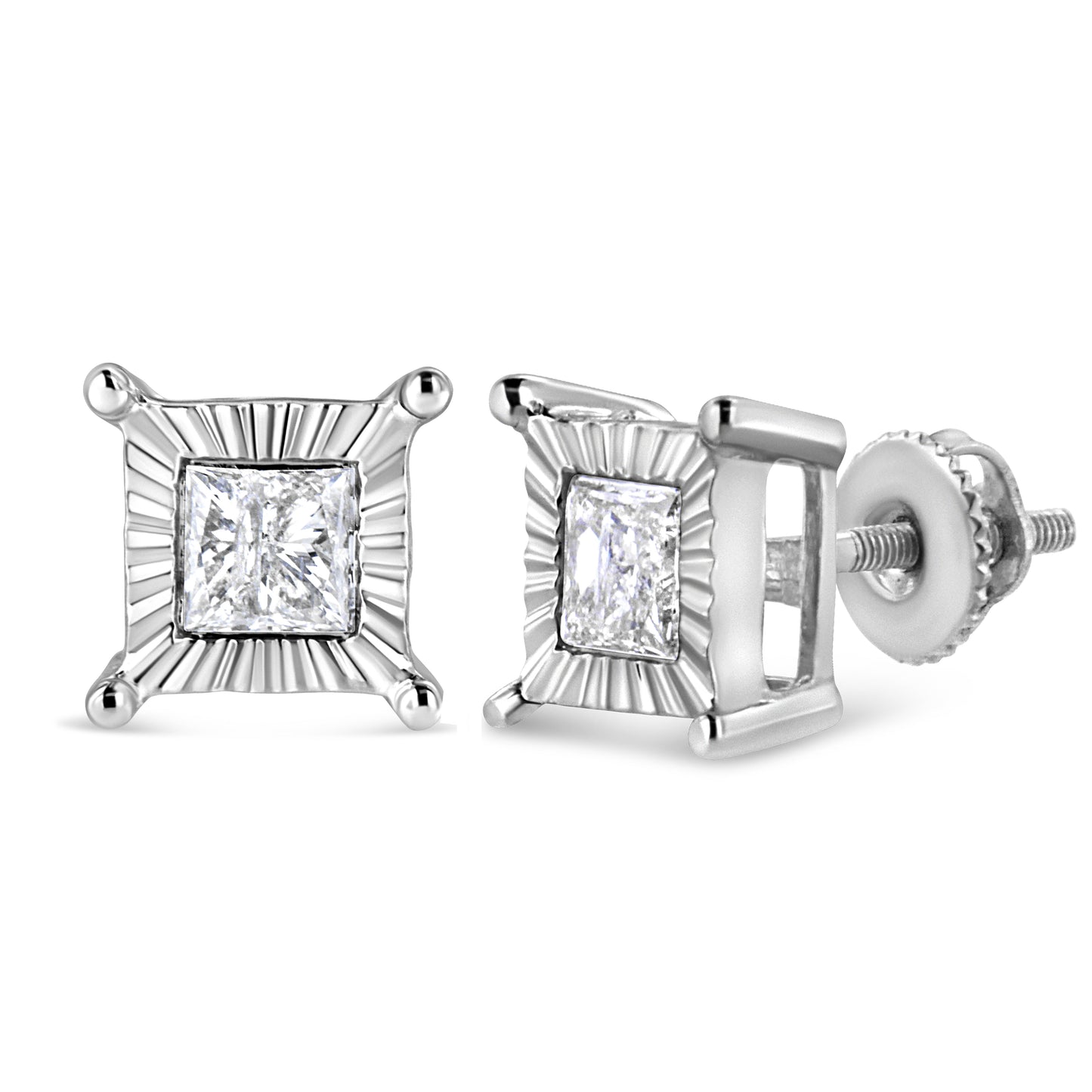 .925 Sterling Silver Princess-Cut Diamond Solitaire Stud Earrings