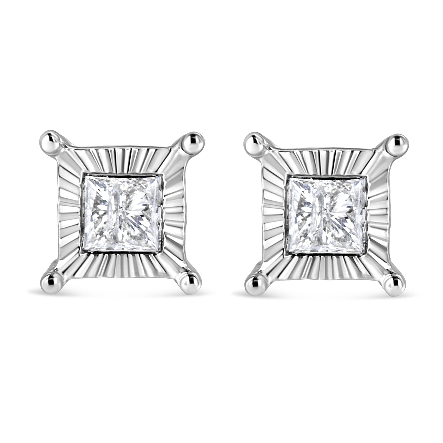 .925 Sterling Silver Princess-Cut Diamond Solitaire Stud Earrings