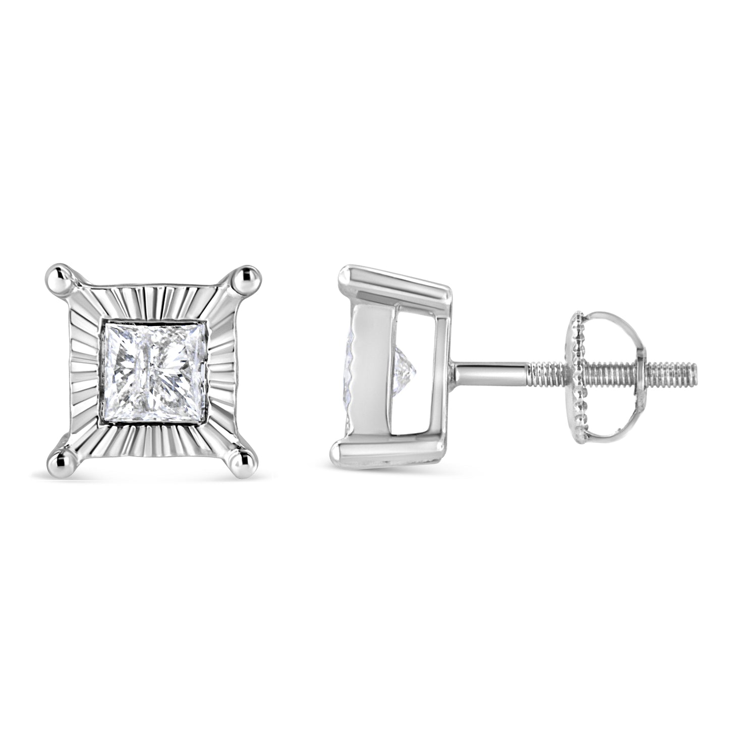.925 Sterling Silver Princess-Cut Diamond Solitaire Stud Earrings