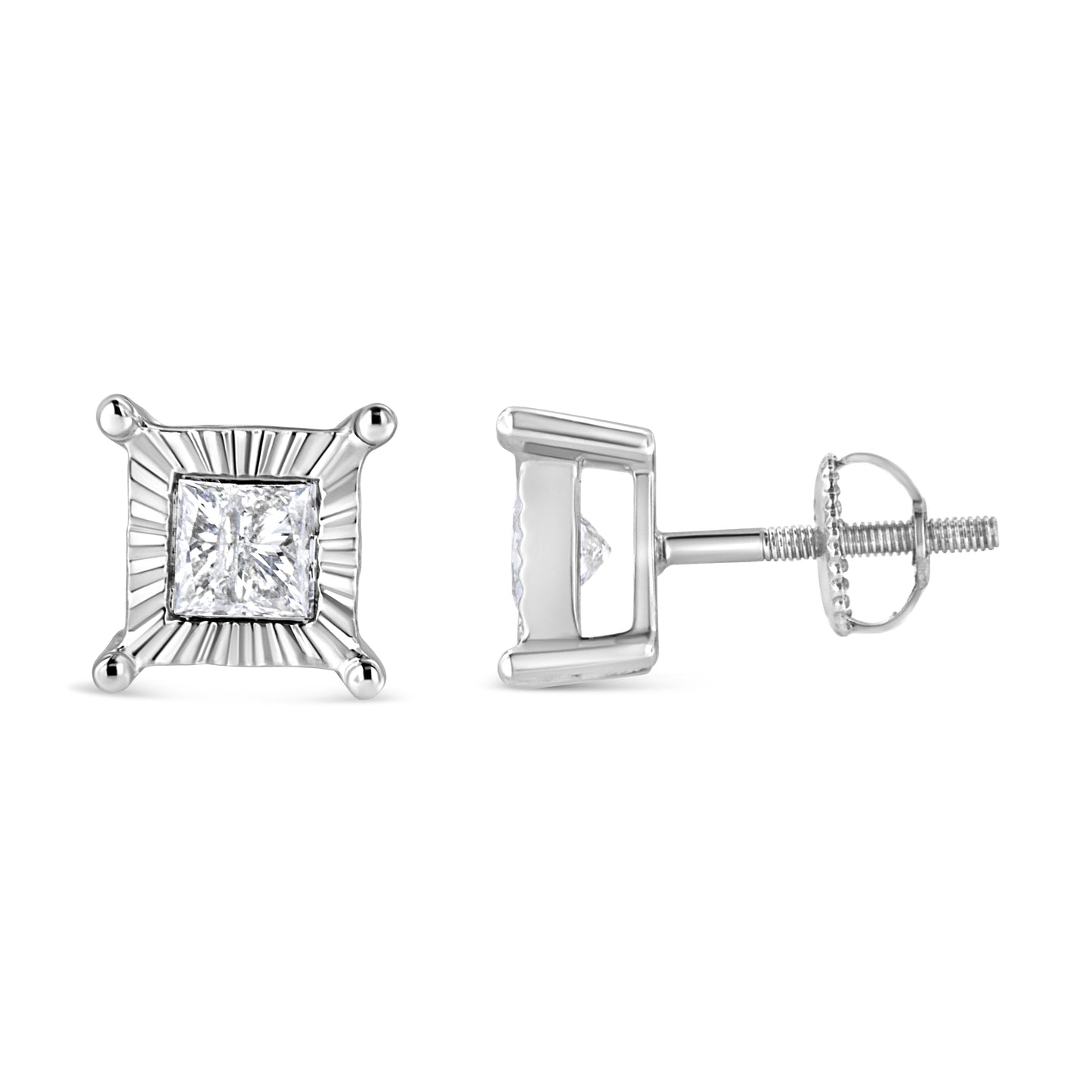 .925 Sterling Silver Princess-Cut Diamond Solitaire Stud Earrings