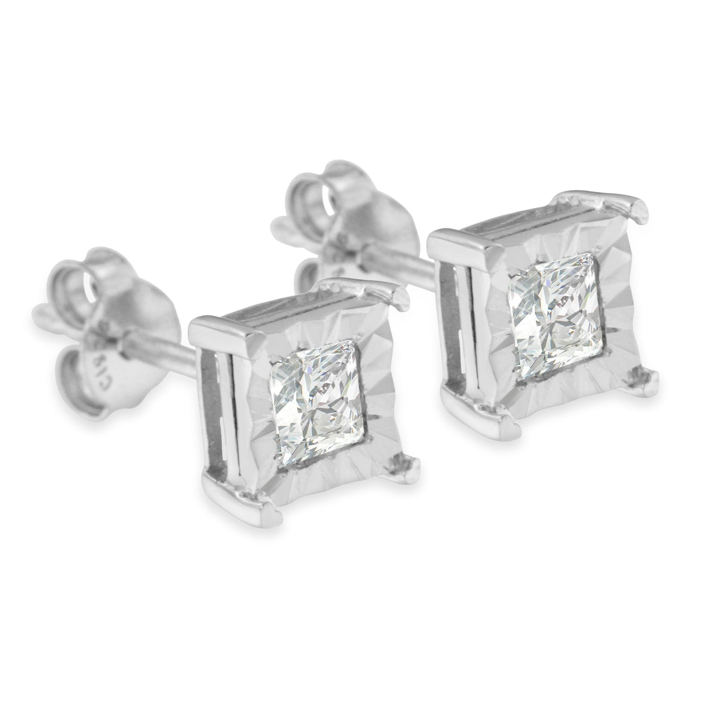 .925 Sterling Silver Princess-Cut Diamond Stud Earrings