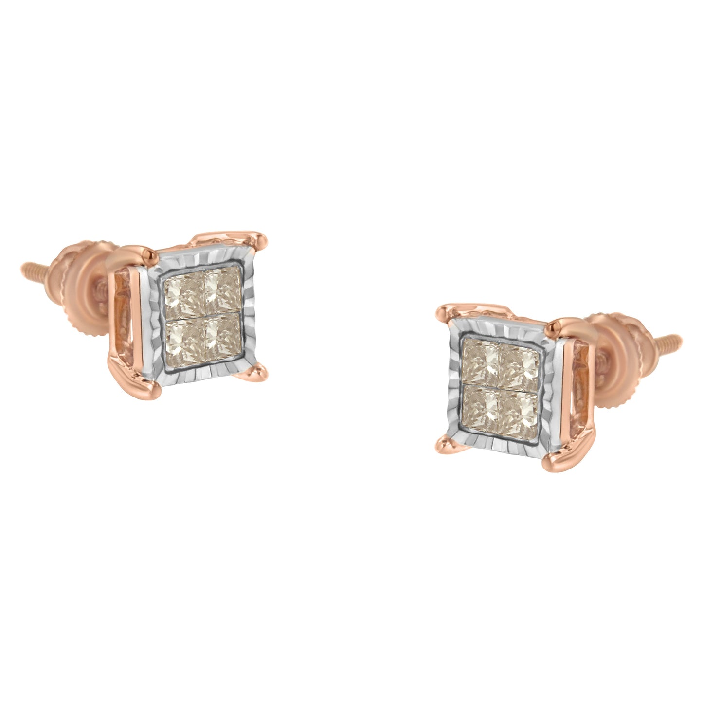 10K Two-Toned Princess-Cut Diamond Stud Earrings