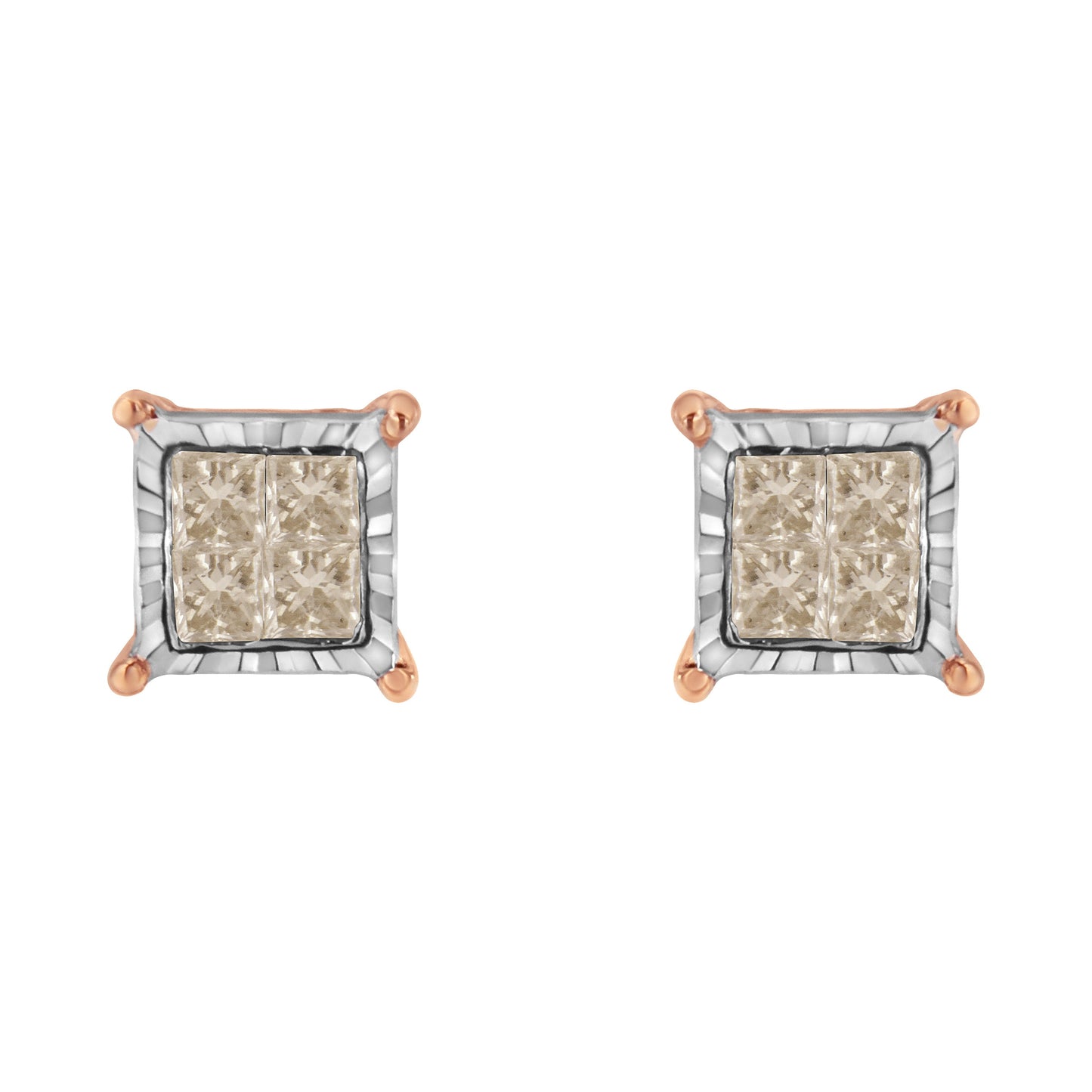 10K Two-Toned Princess-Cut Diamond Stud Earrings