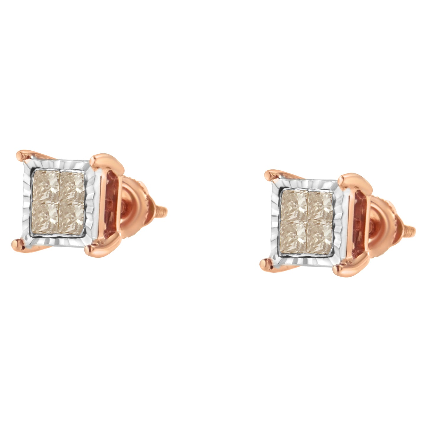 10K Two-Toned Princess-Cut Diamond Stud Earrings