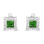 Sterling Silver Green Princess Diamond Quad Stud Earrings