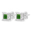 Sterling Silver Green Princess Diamond Quad Stud Earrings