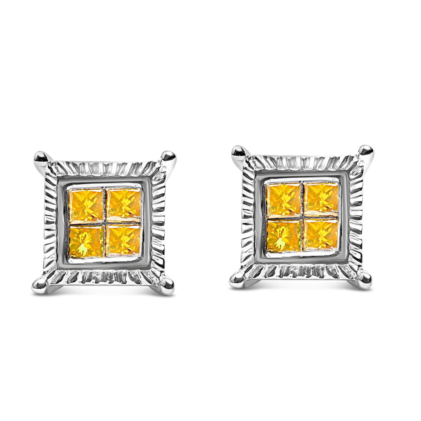Pendientes de Stud Cuadrados de Diamante Amarillo de .925 Plata de Ley