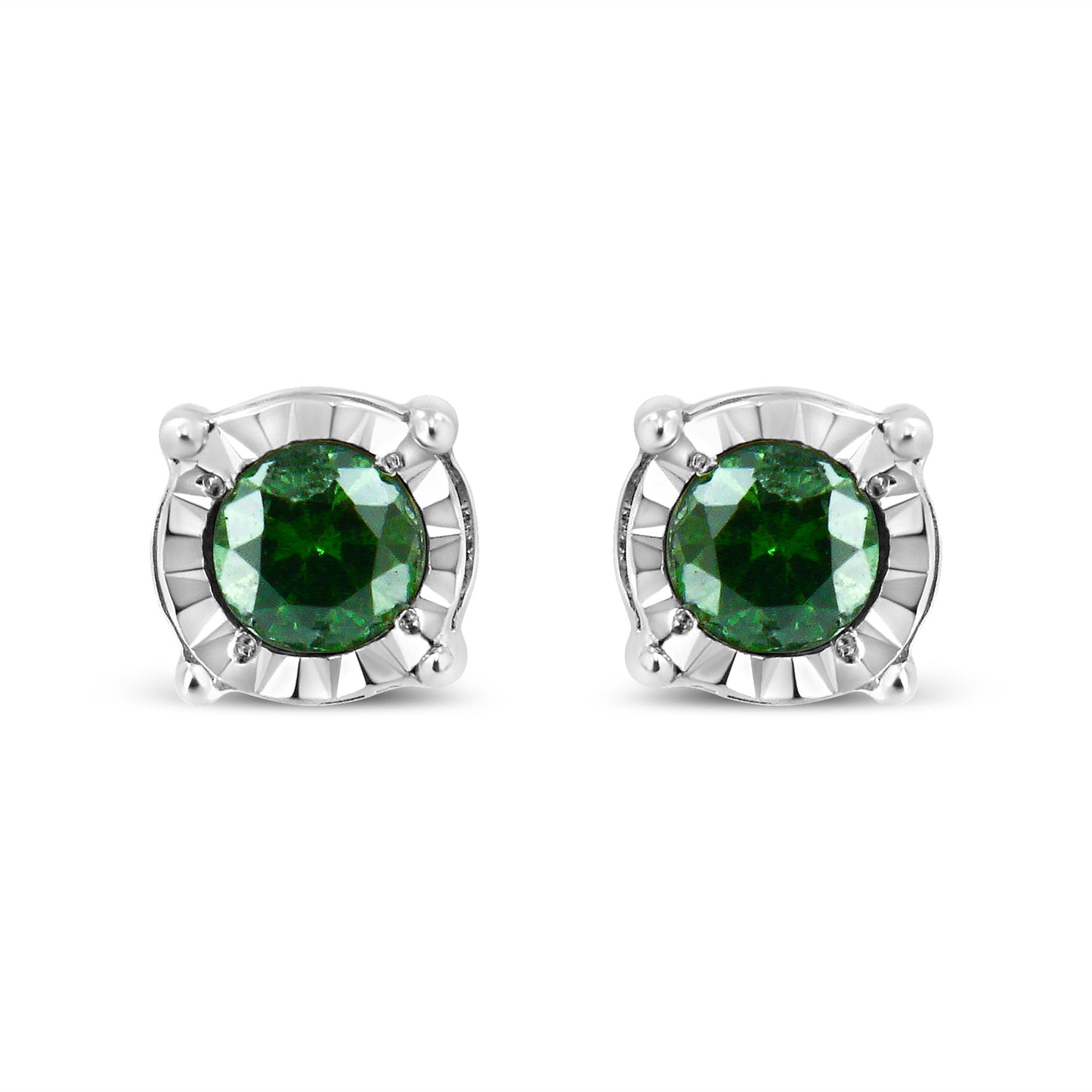 Pendientes de Stud de Diamante Verde en Plata de Ley