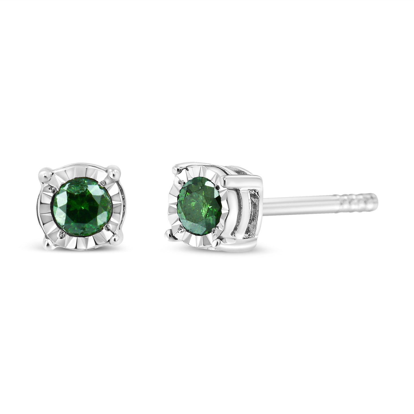 Pendientes de Stud de Diamante Verde en Plata de Ley