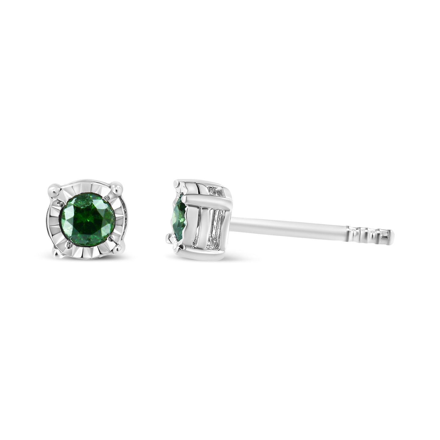 Pendientes de Stud de Diamante Verde en Plata de Ley