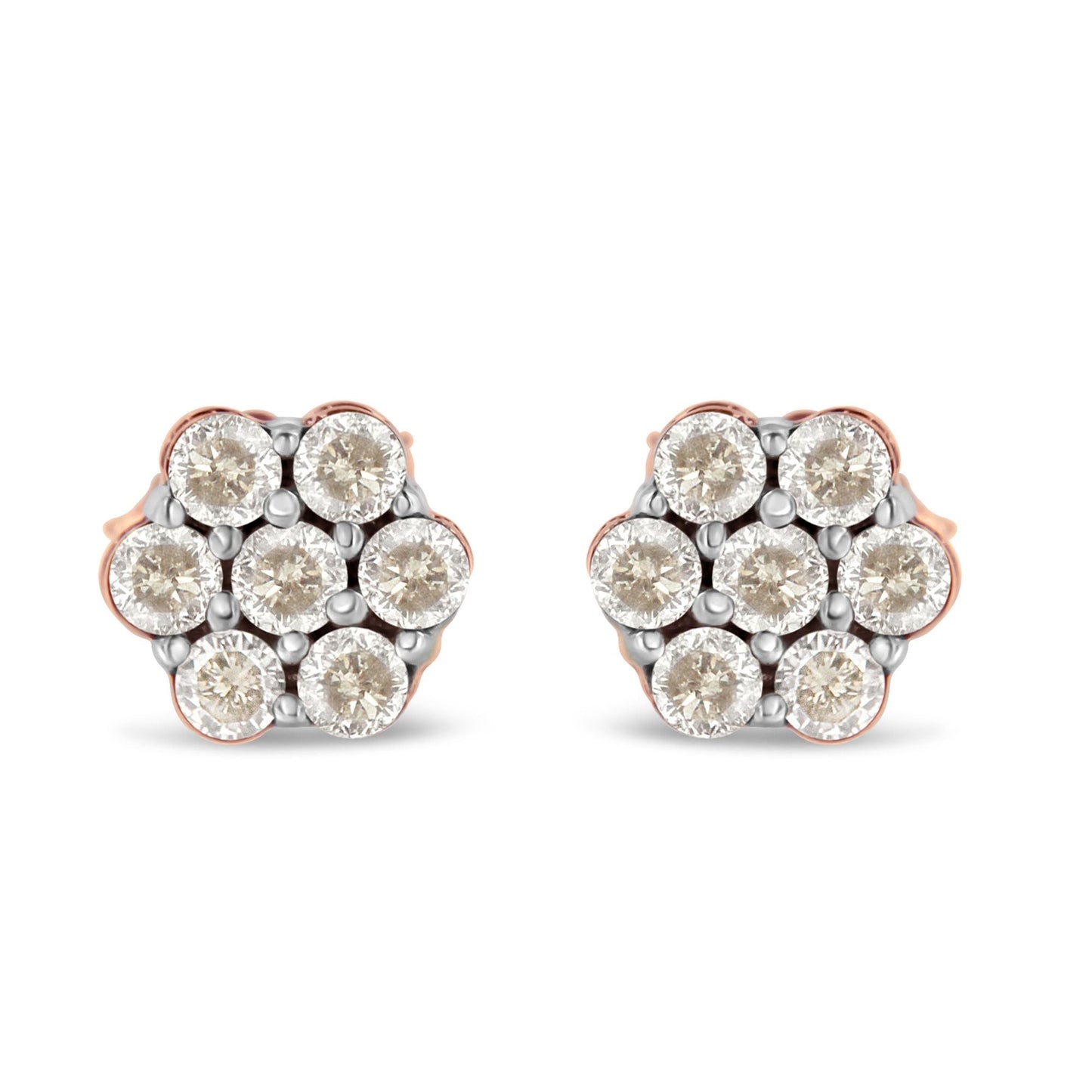 Pendientes de Stud Florales de Diamante en Oro Rosa de 10K