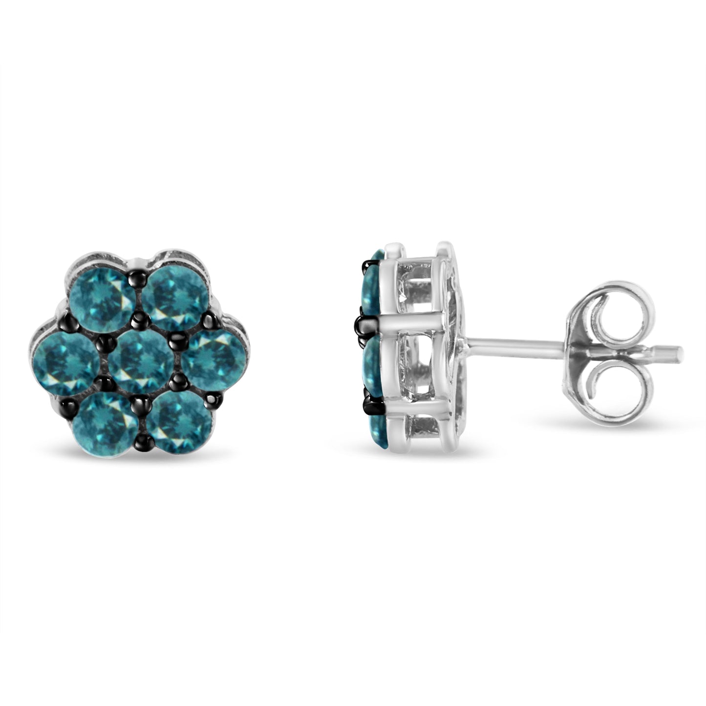 Boucles d'oreilles en argent sterling avec diamants bleus floraux