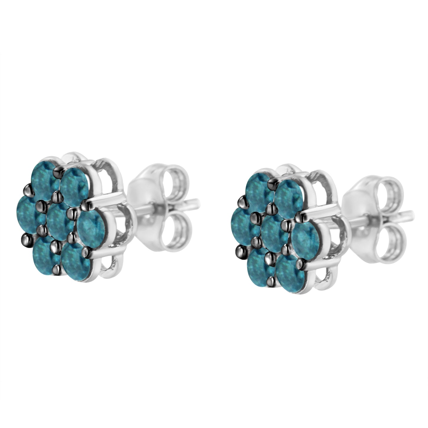 Boucles d'oreilles en argent sterling avec diamants bleus floraux