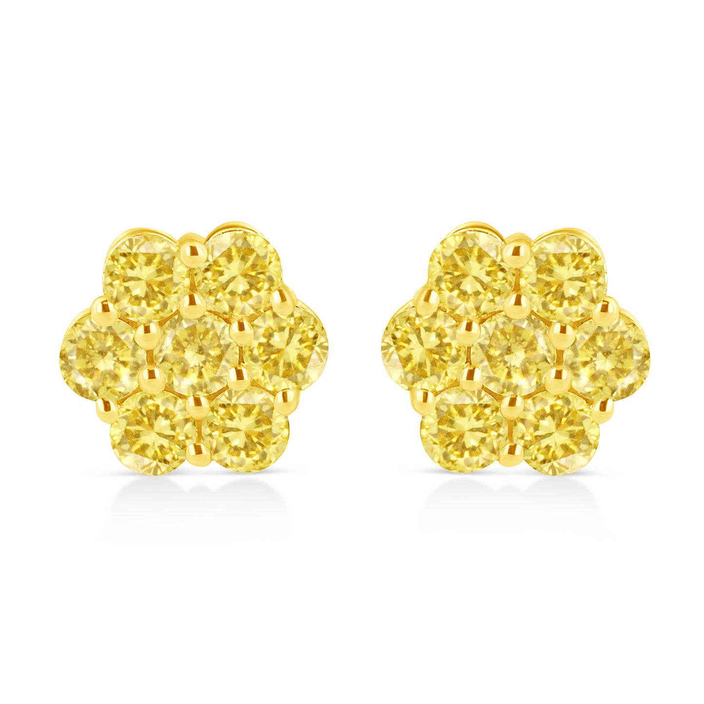 Boucles d'oreilles florales en argent sterling .925 avec diamants jaunes traités