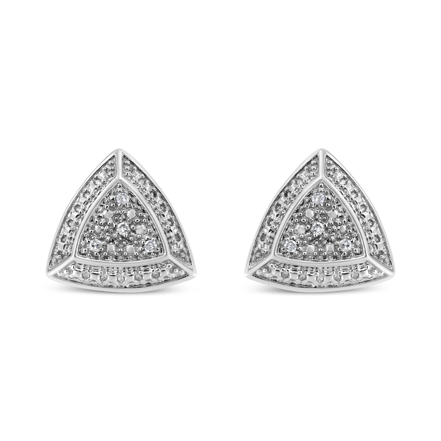 Boucles d'oreilles en argent sterling .925 avec diamants en forme de trillion
