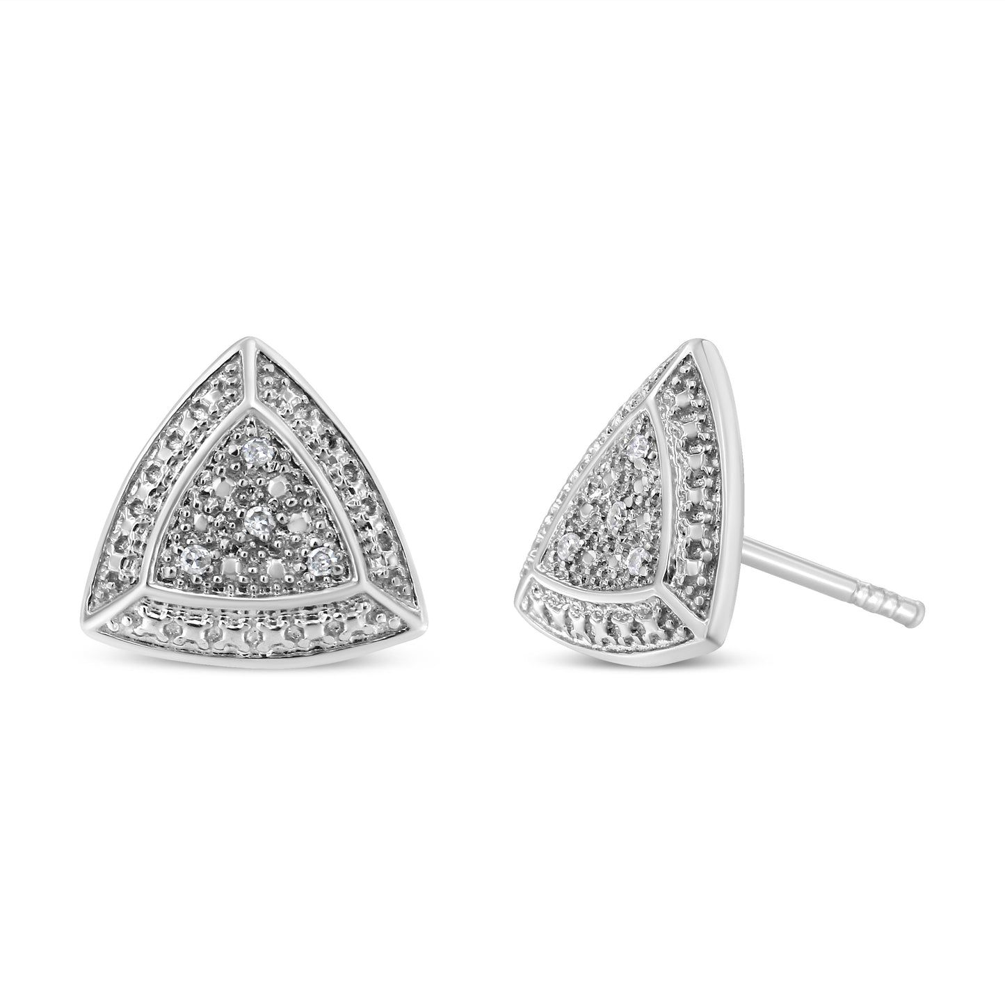 Boucles d'oreilles en argent sterling .925 avec diamants en forme de trillion