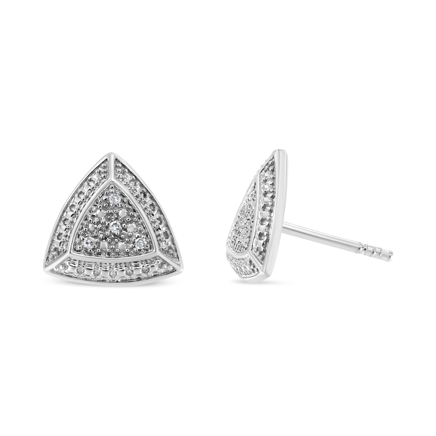 Boucles d'oreilles en argent sterling .925 avec diamants en forme de trillion