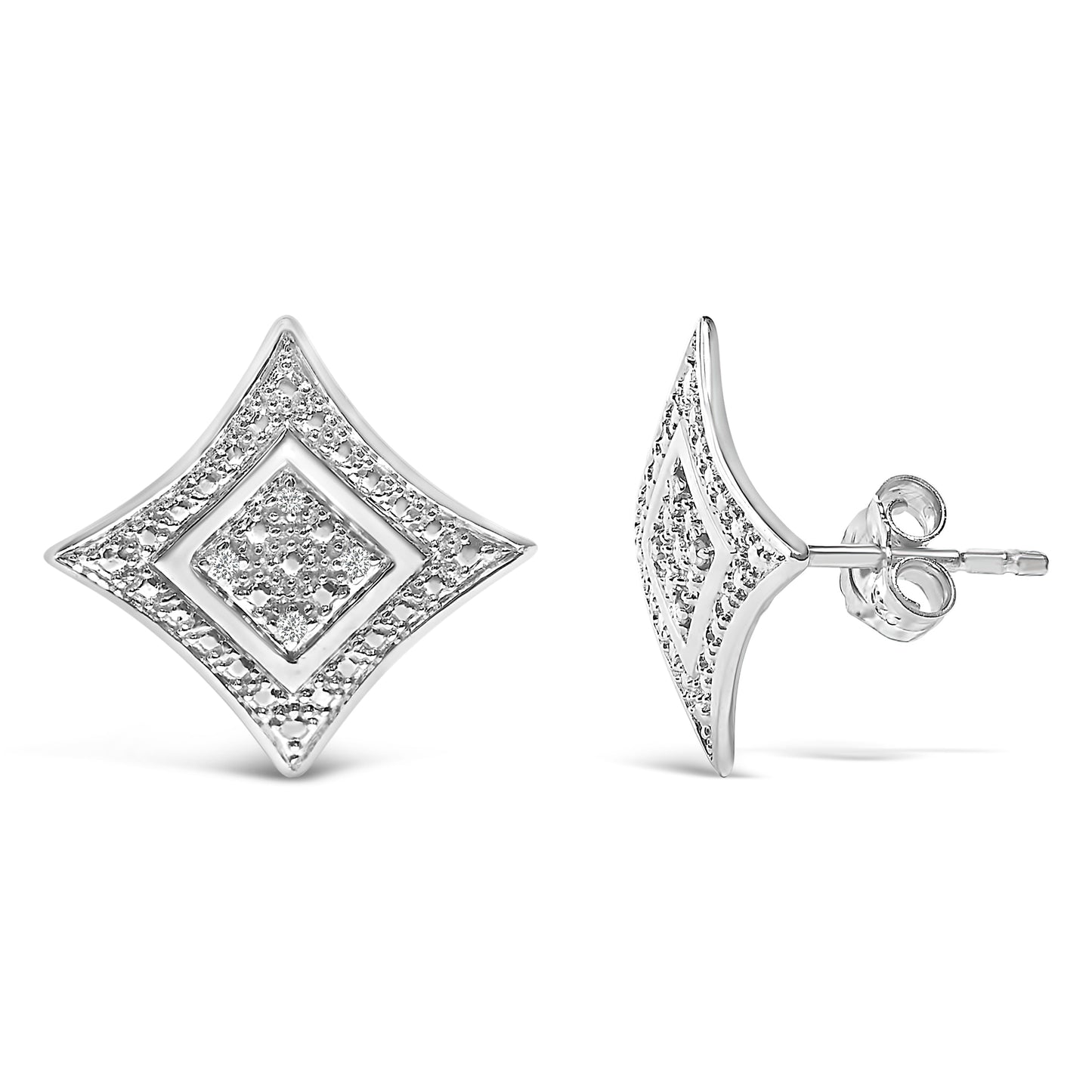 .925 Sterling Silver Diamond Accented Star Halo-Style Stud Earrings