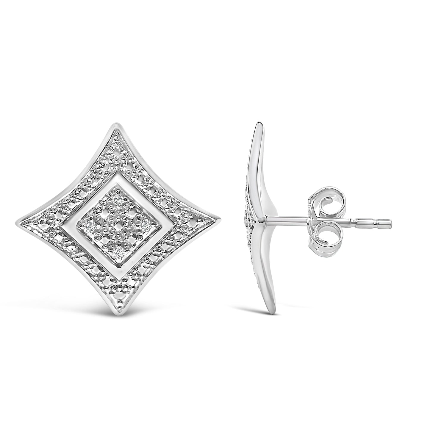 .925 Sterling Silver Diamond Accented Star Halo-Style Stud Earrings