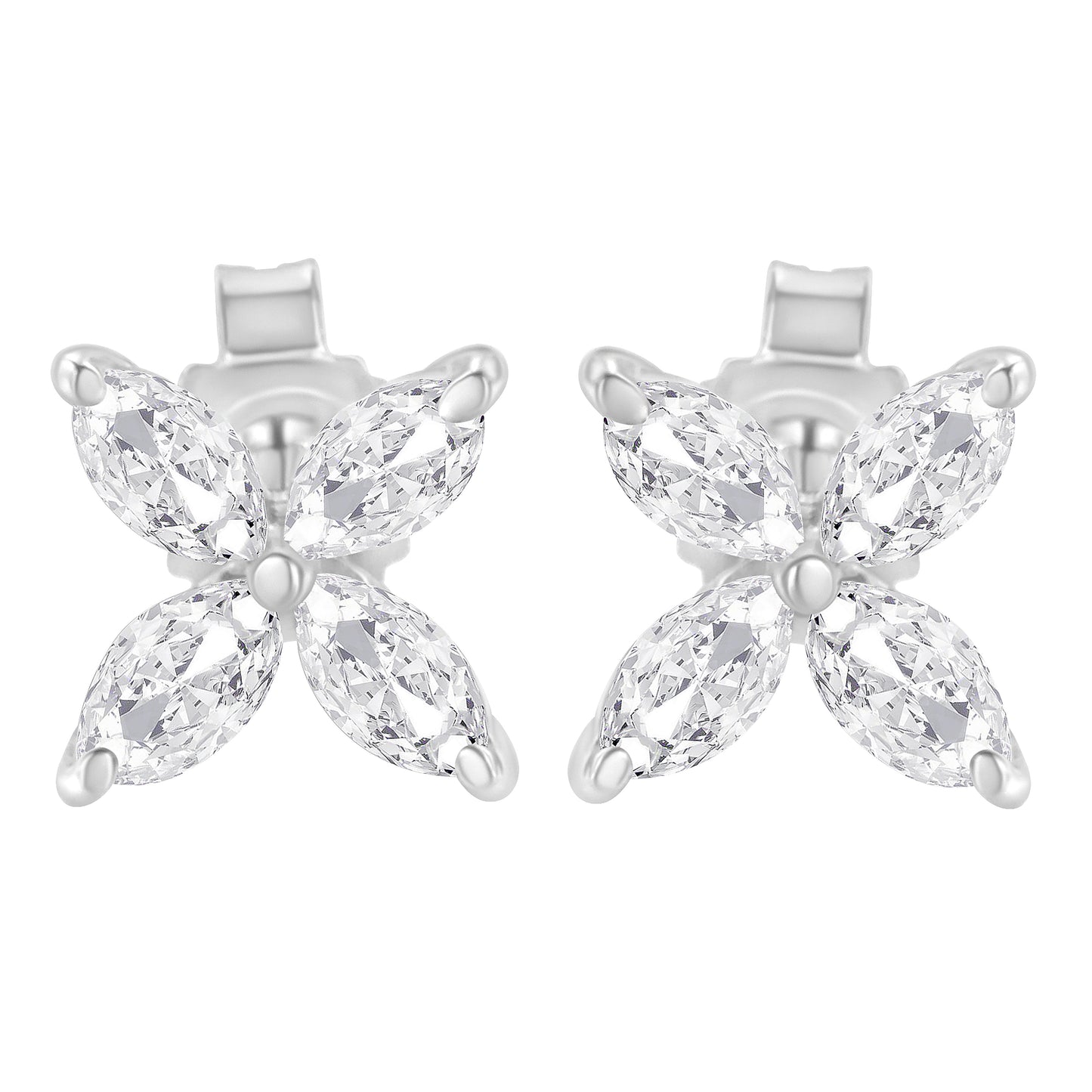 14K White Gold Marquise Diamond Floral Leaf Stud Earrings