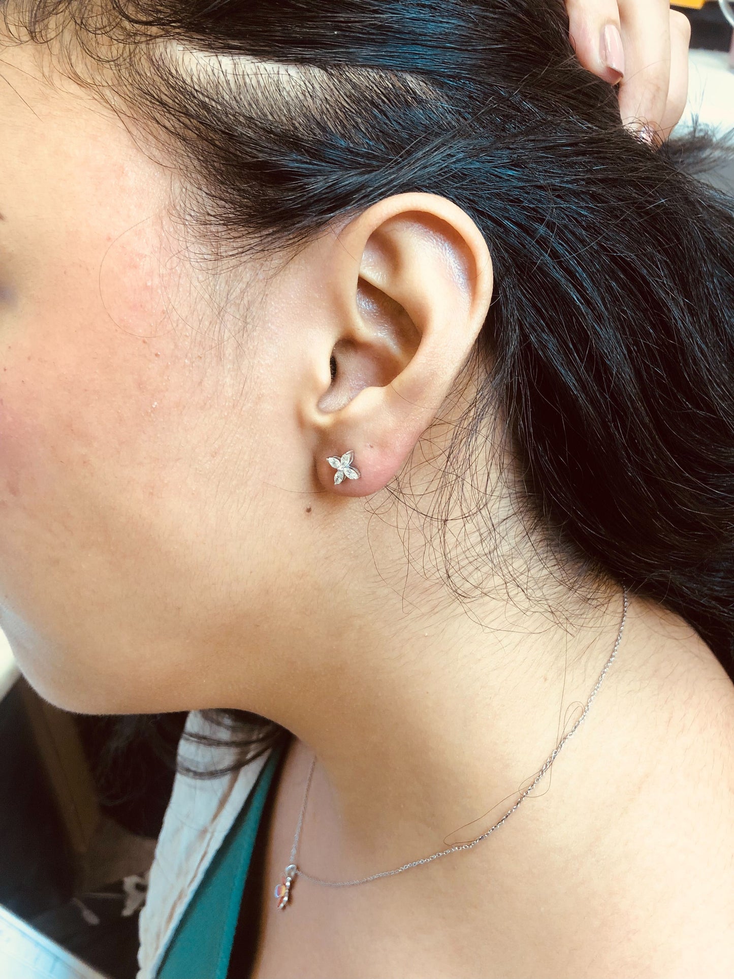 14K White Gold Marquise Diamond Floral Leaf Stud Earrings