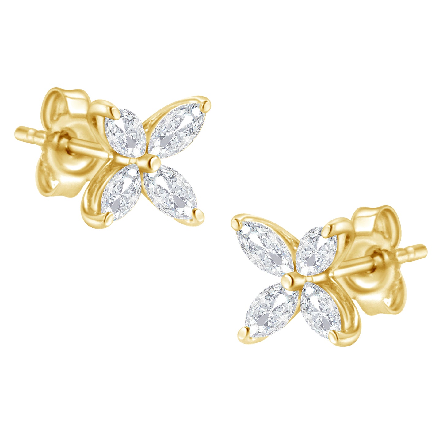 14K White Gold Marquise Diamond Floral Leaf Stud Earrings