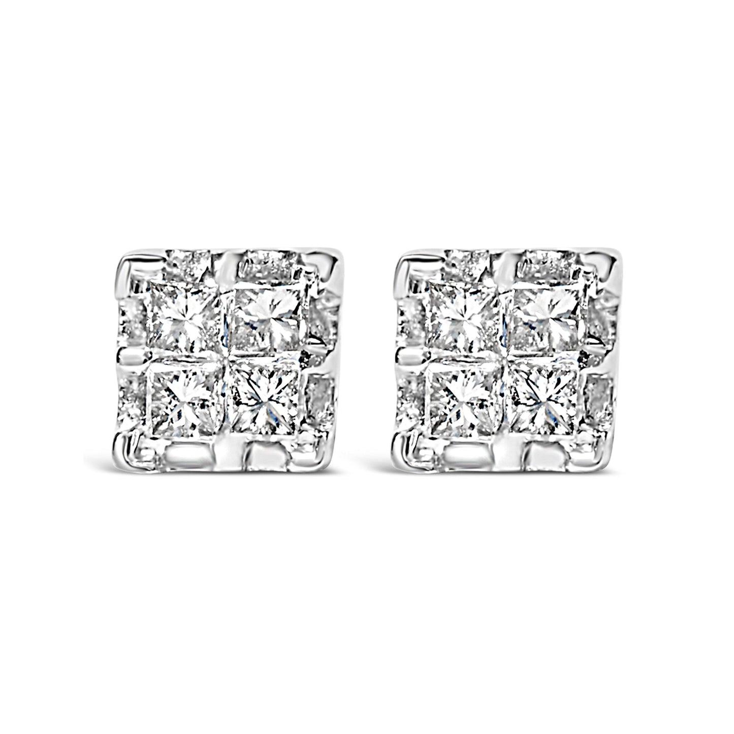 Pendientes de diamante cuadrado cuádruple de oro amarillo de 10k