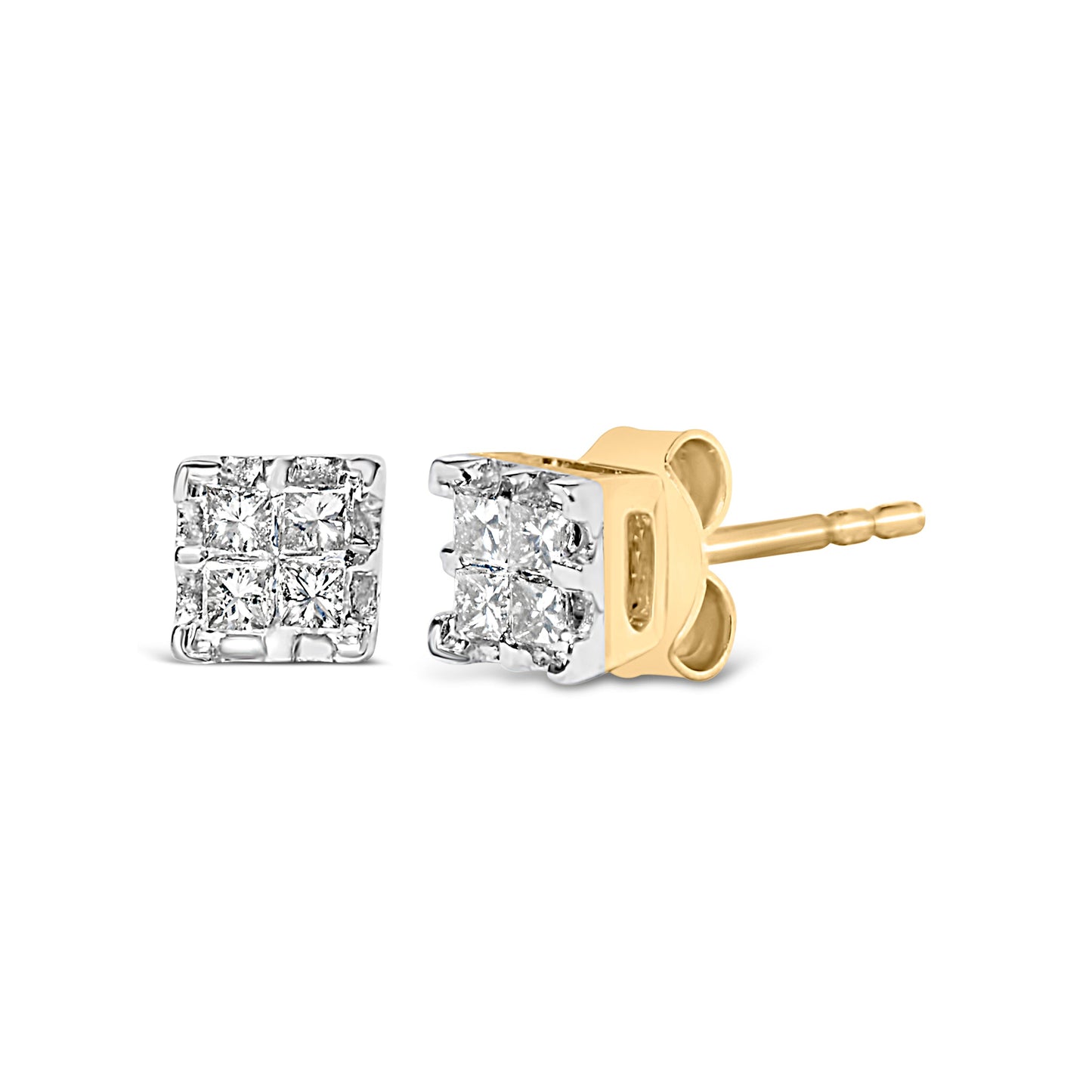 Pendientes de diamante cuadrado cuádruple de oro amarillo de 10k
