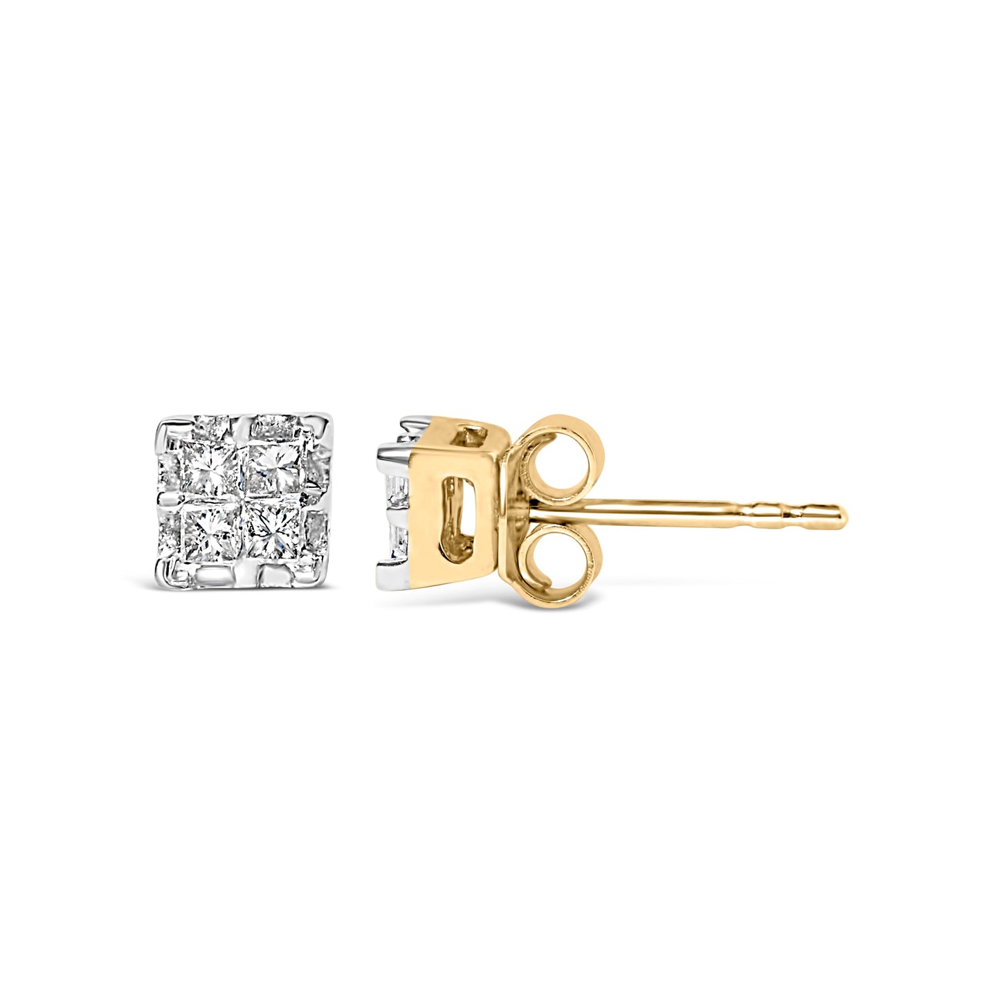 Pendientes de diamante cuadrado cuádruple de oro amarillo de 10k