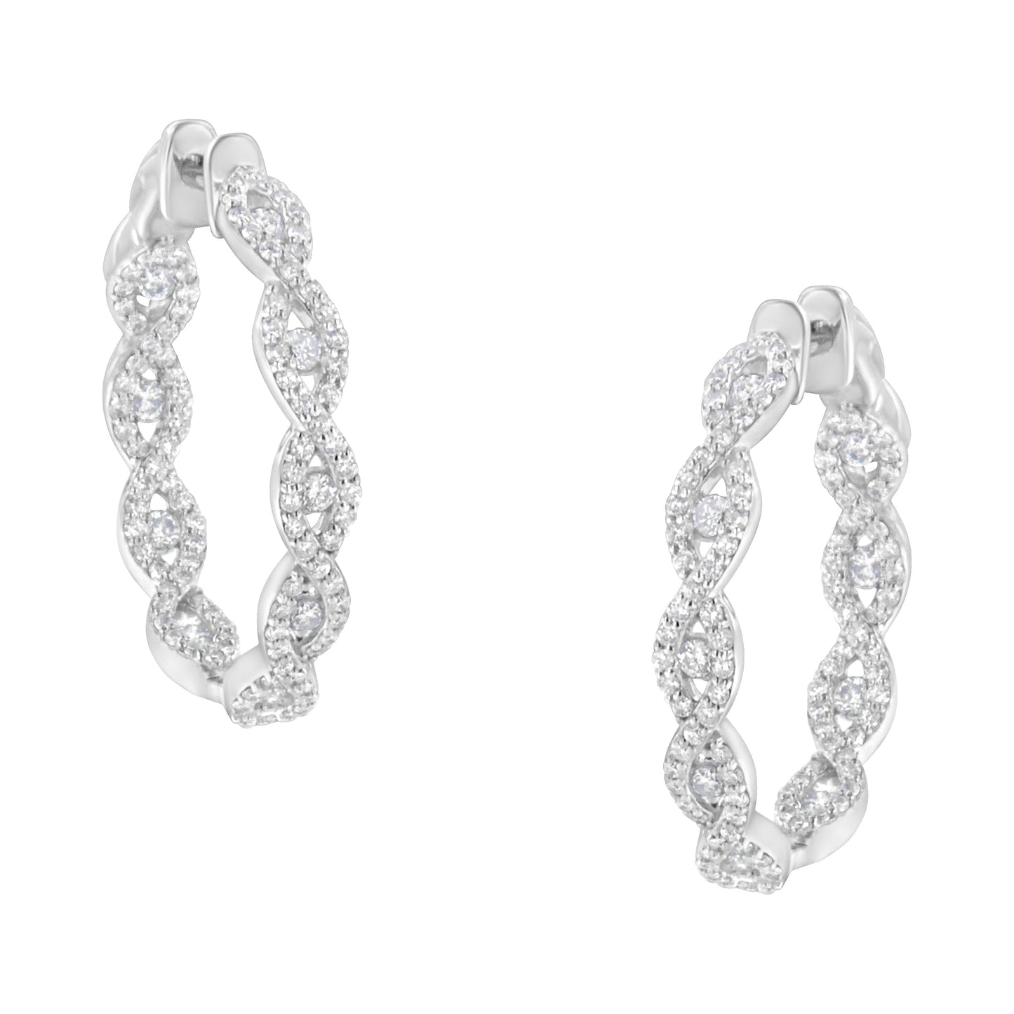 Pendientes de aro de diamantes de oro blanco de 10 quilates - 1.5 cttw