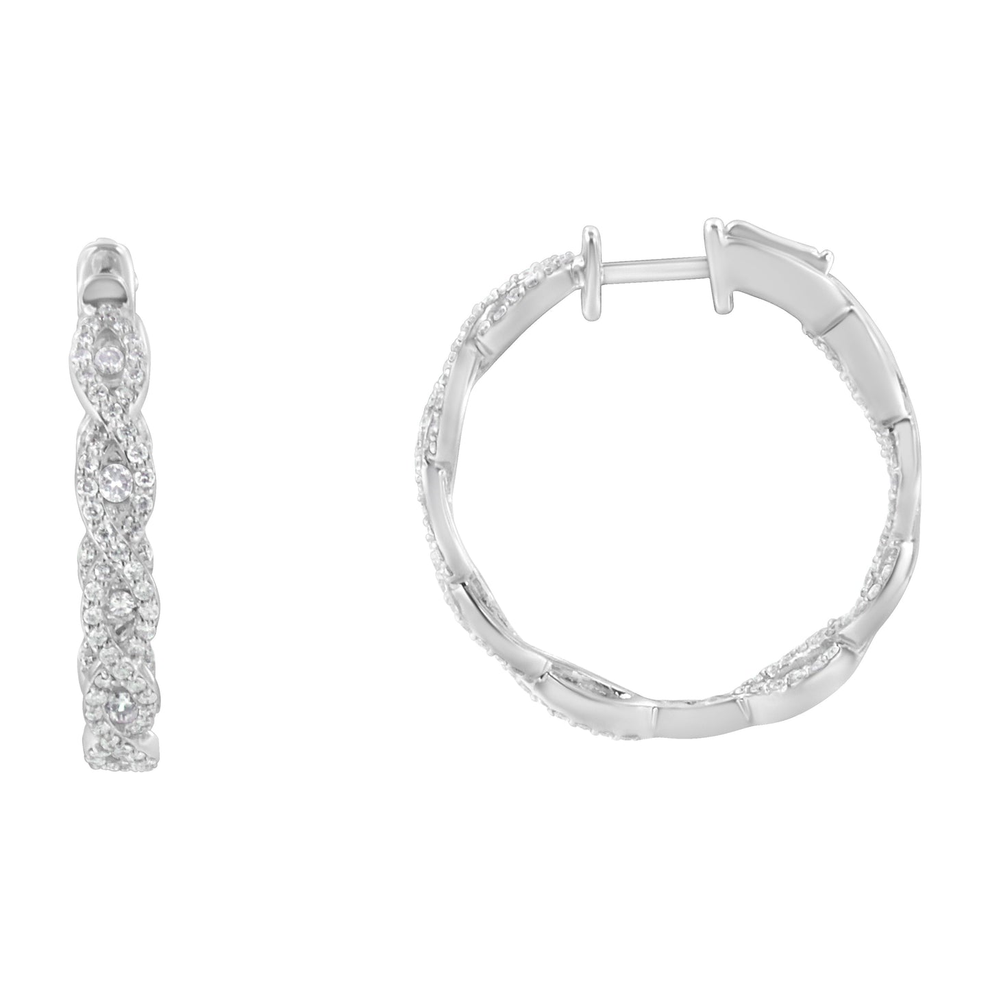 Pendientes de aro de diamantes de oro blanco de 10 quilates - 1.5 cttw